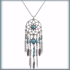 Silver Feather Turquoise Dreamcatcher Necklace - Brand New With Tags